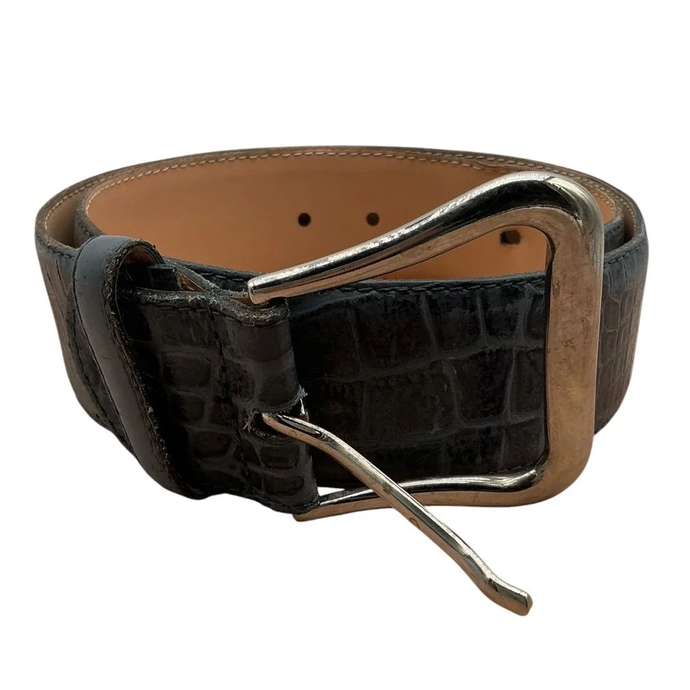 Edward‎ Sportsma Womens Dark Grey Croc Embossed Leather Belt Made in Italy Small